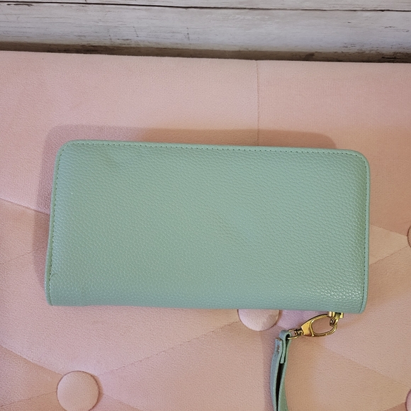 Fashion Nova Large Zip Around Wallet Turquoise & Pink Vegan Leather Wristlet - Picture 3 of 10